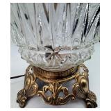 Pair of Vintage Brass & Crystal Table Lamps With Pleated Cream Shades