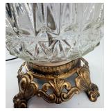 Pair of Vintage Brass & Crystal Table Lamps With Pleated Cream Shades