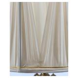 Pair of Vintage Brass & Crystal Table Lamps With Pleated Cream Shades