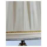 Pair of Vintage Brass & Crystal Table Lamps With Pleated Cream Shades