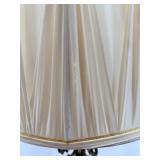Pair of Vintage Brass & Crystal Table Lamps With Pleated Cream Shades