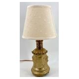 Vintage Robert Abbey - Brass Table Lamp with Ornate Embossed Green Man Base & Fabric Shade