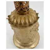 Vintage Robert Abbey - Brass Table Lamp with Ornate Embossed Green Man Base & Fabric Shade