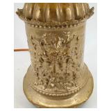 Vintage Robert Abbey - Brass Table Lamp with Ornate Embossed Green Man Base & Fabric Shade