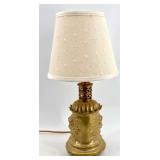 Vintage Robert Abbey - Brass Table Lamp with Ornate Embossed Green Man Base & Fabric Shade