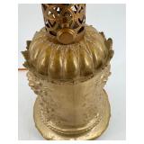 Vintage Robert Abbey - Brass Table Lamp with Ornate Embossed Green Man Base & Fabric Shade