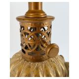 Vintage Robert Abbey - Brass Table Lamp with Ornate Embossed Green Man Base & Fabric Shade
