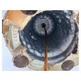 Vintage Robert Abbey - Brass Table Lamp with Ornate Embossed Green Man Base & Fabric Shade