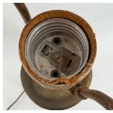 Antique Brass Table Lamp With Ornate Relief Figures & Filigree Base