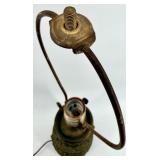 Antique Brass Table Lamp With Ornate Relief Figures & Filigree Base