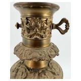 Antique Brass Table Lamp With Ornate Relief Figures & Filigree Base