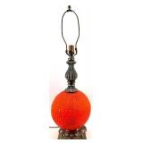 Vintage Mid Century Red/Orange Hobnail Glass Table Lamp with Ornate Metal Base
