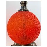 Vintage Mid Century Red/Orange Hobnail Glass Table Lamp with Ornate Metal Base