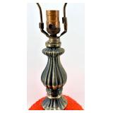 Vintage Mid Century Red/Orange Hobnail Glass Table Lamp with Ornate Metal Base