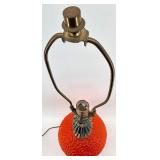 Vintage Mid Century Red/Orange Hobnail Glass Table Lamp with Ornate Metal Base