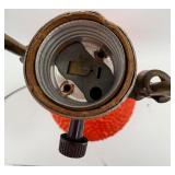 Vintage Mid Century Red/Orange Hobnail Glass Table Lamp with Ornate Metal Base