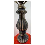 Vintage Mid Century Red/Orange Hobnail Glass Table Lamp with Ornate Metal Base