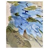 Framed, Signed Watercolor Floral Bouquet with White Daisies & Blue Accents