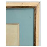 Framed, Signed Watercolor Floral Bouquet with White Daisies & Blue Accents