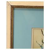 Framed, Signed Watercolor Floral Bouquet with White Daisies & Blue Accents