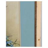 Framed, Signed Watercolor Floral Bouquet with White Daisies & Blue Accents