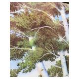 Birch Tree Landscape Dimensional Textile Art in Wood Frame