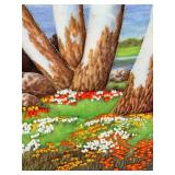 Birch Tree Landscape Dimensional Textile Art in Wood Frame