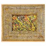 Pollock-Style Abstract Drip Expressionist Painting in Ornate Gold Frame #1