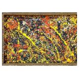 Pollock-Style Abstract Drip Expressionist Painting in Ornate Gold Frame #1