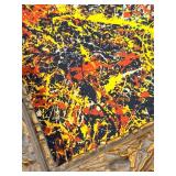 Pollock-Style Abstract Drip Expressionist Painting in Ornate Gold Frame #1