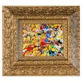 Pollock-Style Abstract Drip Expressionist Painting in Ornate Gold Frame #2