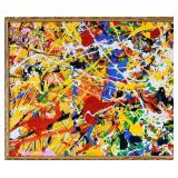Pollock-Style Abstract Drip Expressionist Painting in Ornate Gold Frame #2
