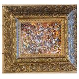 Pollock-Style Abstract Drip Expressionist Painting in Ornate Gold Frame #3