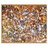 Pollock-Style Abstract Drip Expressionist Painting in Ornate Gold Frame #3