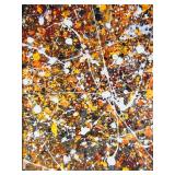 Pollock-Style Abstract Drip Expressionist Painting in Ornate Gold Frame #3