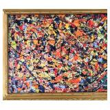 Pollock-Style Abstract Drip Expressionist Painting in Ornate Gold Frame #4