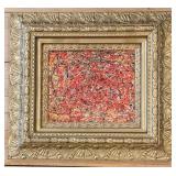 Pollock-Style Abstract Drip Expressionist Painting in Ornate Gold Frame #5