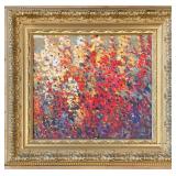 Vibrant Abstract Floral Painting in Ornate Gold Frame