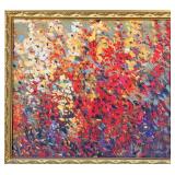 Vibrant Abstract Floral Painting in Ornate Gold Frame