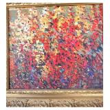 Vibrant Abstract Floral Painting in Ornate Gold Frame