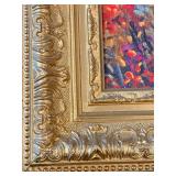 Vibrant Abstract Floral Painting in Ornate Gold Frame