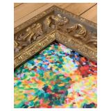 Framed Abstract "Pointillist" Reproduction Artwork in Ornate Gold Frame