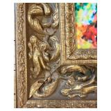 Framed Abstract "Pointillist" Reproduction Artwork in Ornate Gold Frame