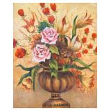 Floral Still Life Painting in Ornate Blue Frame