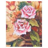 Floral Still Life Painting in Ornate Blue Frame