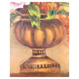 Floral Still Life Painting in Ornate Blue Frame