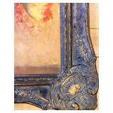 Floral Still Life Painting in Ornate Blue Frame