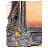 Floral Still Life Painting in Ornate Blue Frame