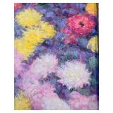 Claude Monet "Chrysanthemums" Reproduction Painting on Canvas & Ornate Gilt Frame
