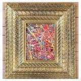Pollock-Style Abstract Drip Expressionist Painting in Ornate Gold Frame #6